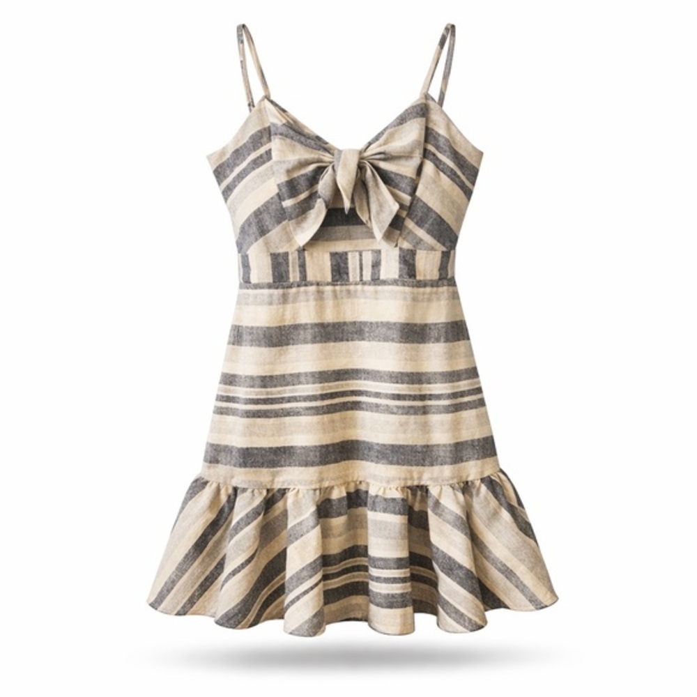Mimi & Dottie Striped Linen Blend Bow Front Sundress Cottagecore Dress Size S